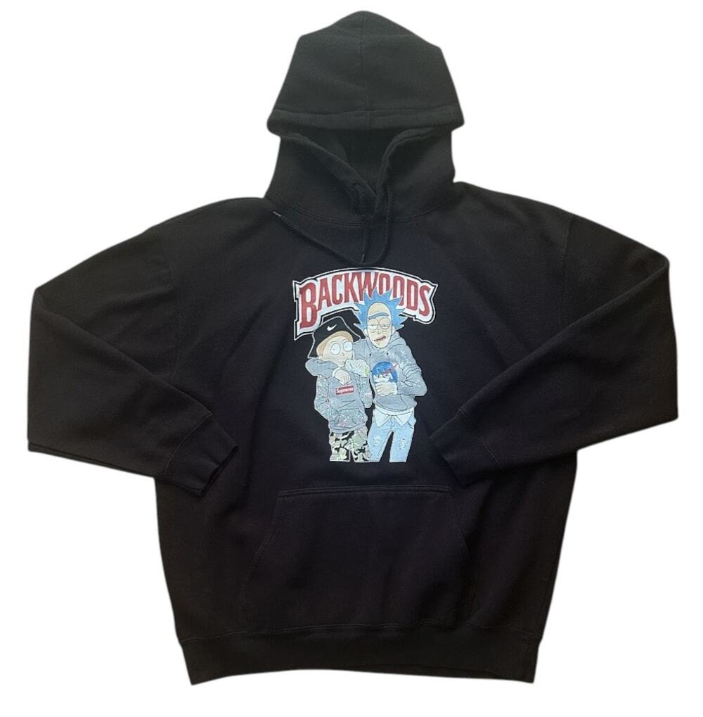 Three Layer Rick & Mortie "Backwoods" Black Graphic Hoodie XL
